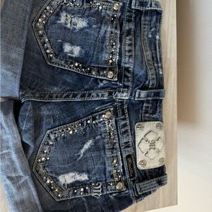 Miss Me Blue Jean Shorts with Silver Accents